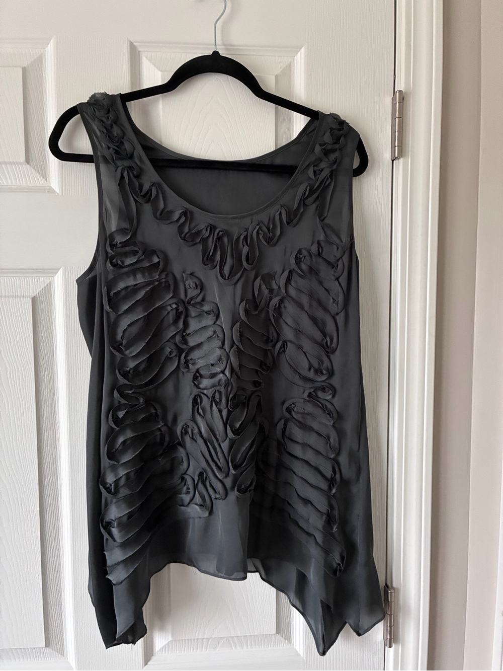 Source Unknown Charcoal Sleeveless Ruffle-Trim Blouse